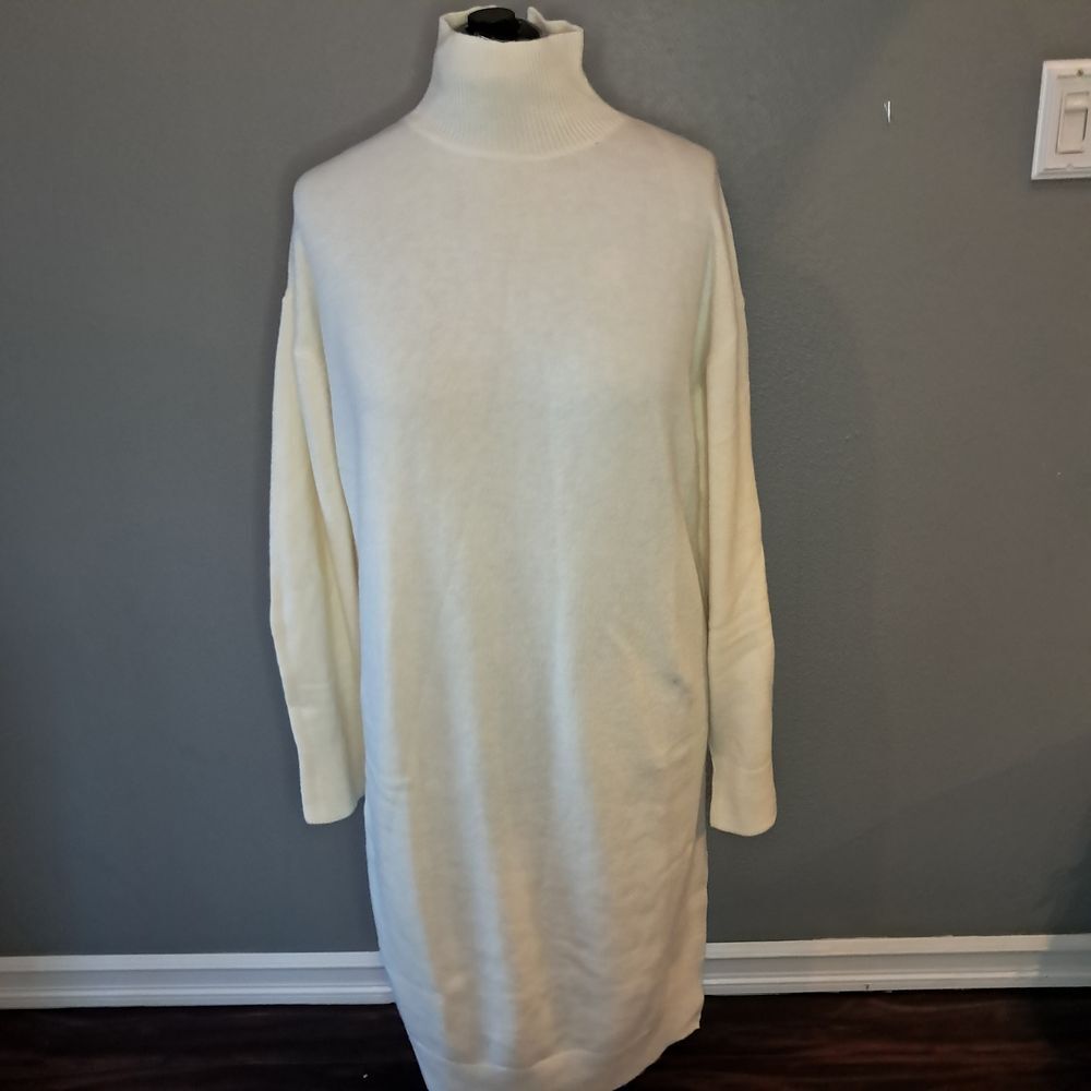 Women's H&M Ribbed Turtleneck Sweater Dress Cream White‎ Long Sleeve Size Small